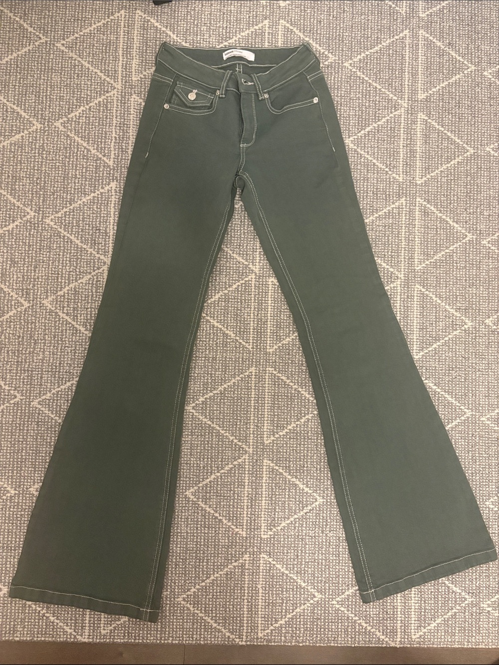 Garage Dark Green Flare Jeans with Contrast Stitching